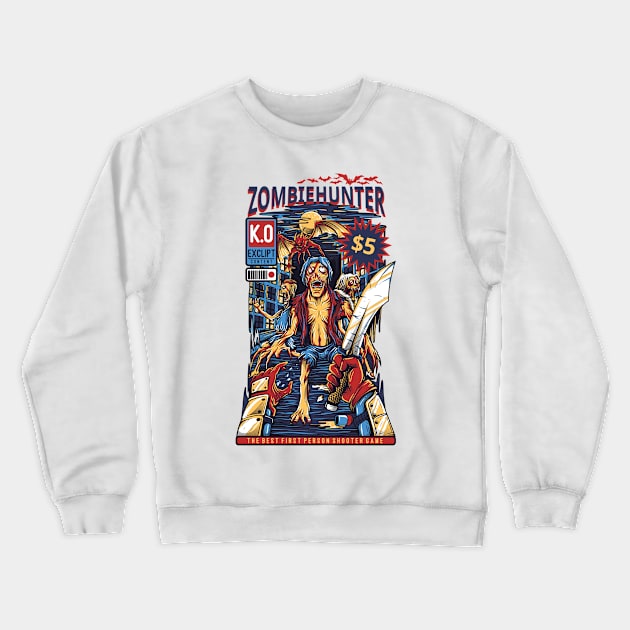Zombie Hunter KO Crewneck Sweatshirt by Pixel Poetry